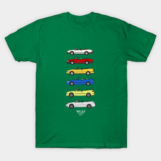 Saab 900 convertible classic car collection T-Shirt by RJW Autographics